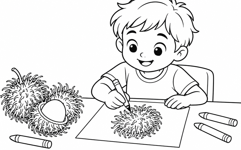 Tranh tô màu bé tập vẽ quả chôm chôm