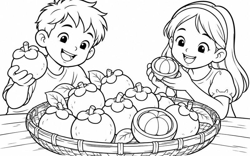 Tranh tô màu giỏ măng cụt mới hái