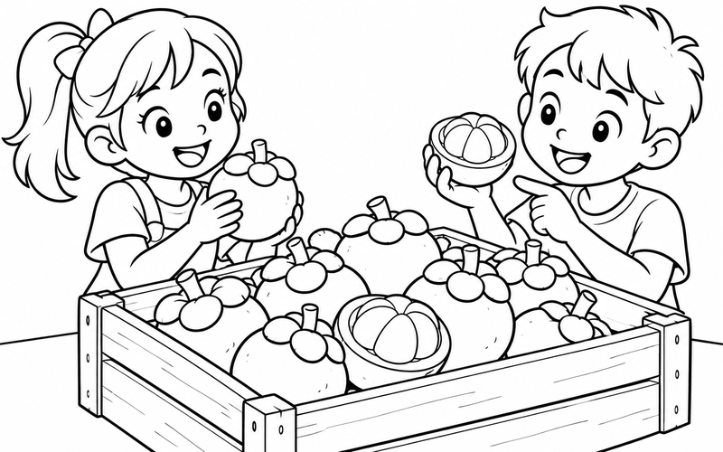 Tranh tô màu thùng gỗ đựng quả măng cụt