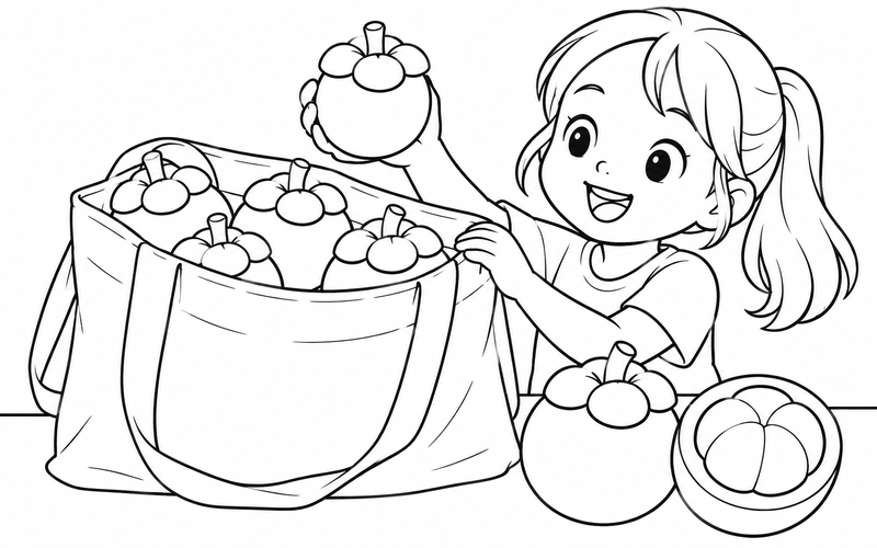 Tranh tô màu túi đi chợ đựng măng cụt
