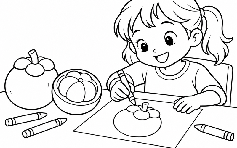 Tranh tô màu bé tập vẽ quả măng cụt