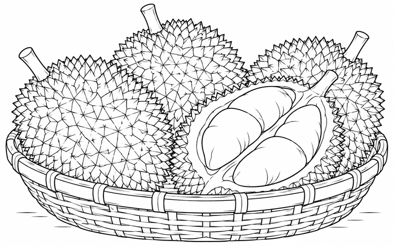 Tranh tô màu giỏ sầu riêng mới hái