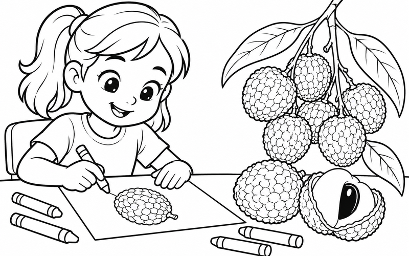 Tranh tô màu bé tập vẽ quả vải