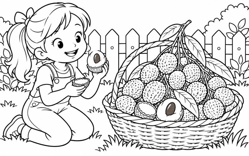 Tranh tô màu giỏ vải cạnh hàng rào