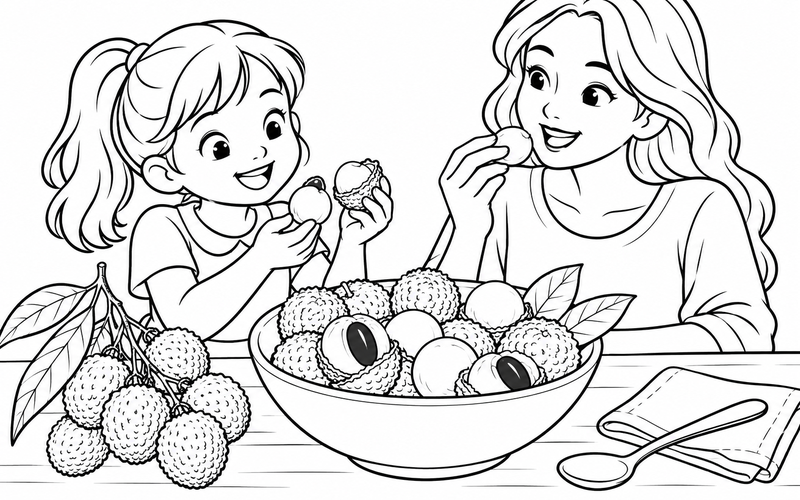 Tranh tô màu bữa nhẹ với vải trên bàn