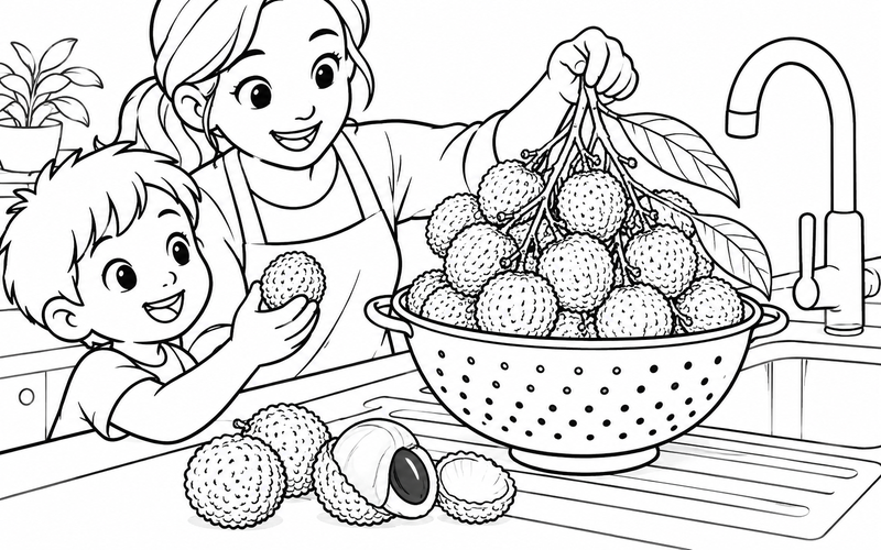 Tranh tô màu rổ vải bên bồn rửa nhà bếp