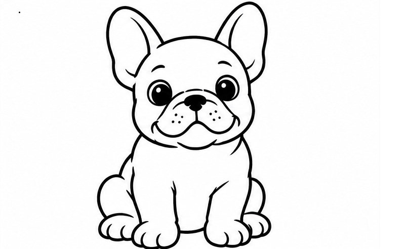 Tranh tô màu chó Bulldog Pháp ngồi nhìn thẳng với đôi tai lớn dựng đứng