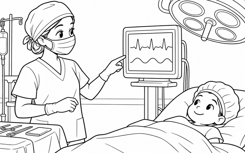 Tranh tô màu bác sĩ phẫu thuật quan sát màn hình theo dõi – hình 06