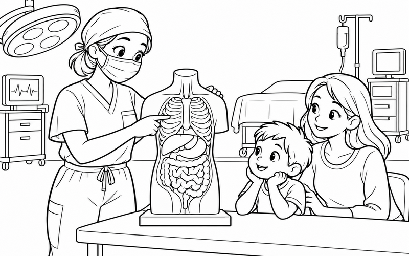 Tranh tô màu bác sĩ phẫu thuật giới thiệu mô hình cơ thể – hình 07