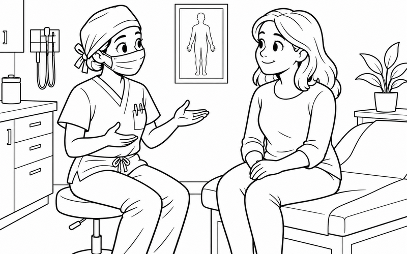 Tranh tô màu bác sĩ phẫu thuật trò chuyện trước phẫu thuật – hình 10