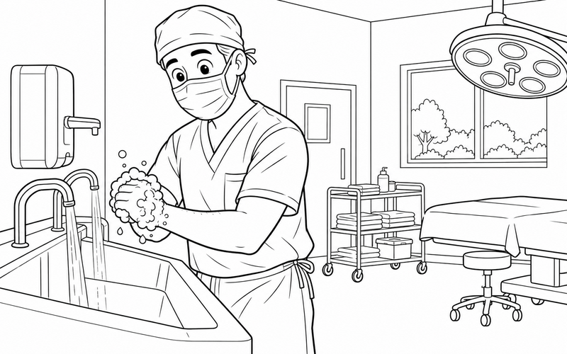 Tranh tô màu bác sĩ phẫu thuật rửa tay trước ca trực – hình 11