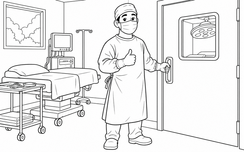 Tranh tô màu bác sĩ phẫu thuật mặc trang phục phòng mổ – hình 12