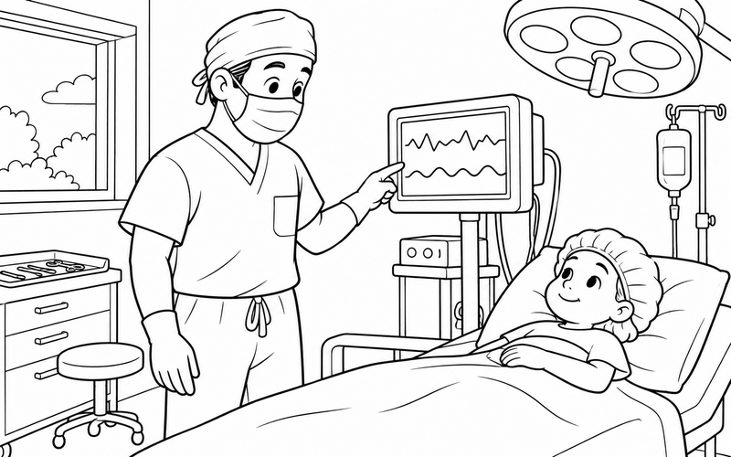 Tranh tô màu bác sĩ phẫu thuật quan sát màn hình theo dõi – hình 16