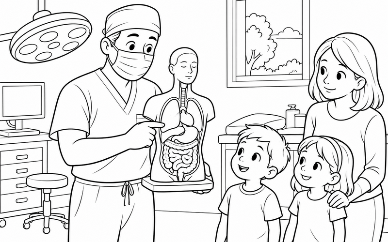Tranh tô màu bác sĩ phẫu thuật giới thiệu mô hình cơ thể – hình 17