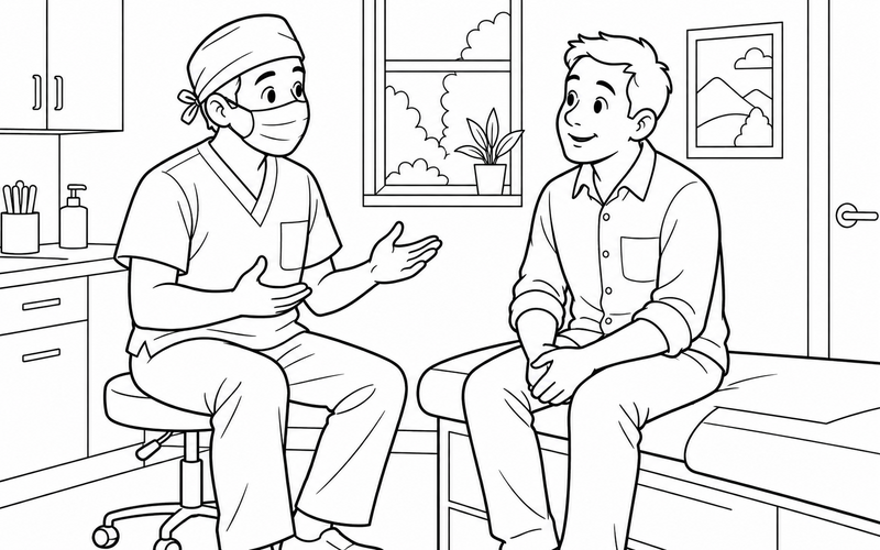 Tranh tô màu bác sĩ phẫu thuật trò chuyện trước phẫu thuật – hình 20