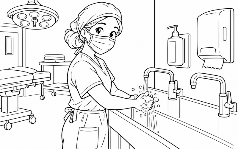 Tranh tô màu bác sĩ phẫu thuật rửa tay trước ca trực – hình 21