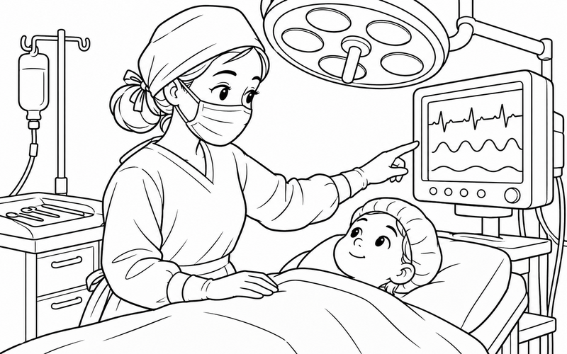 Tranh tô màu bác sĩ phẫu thuật quan sát màn hình theo dõi – hình 26