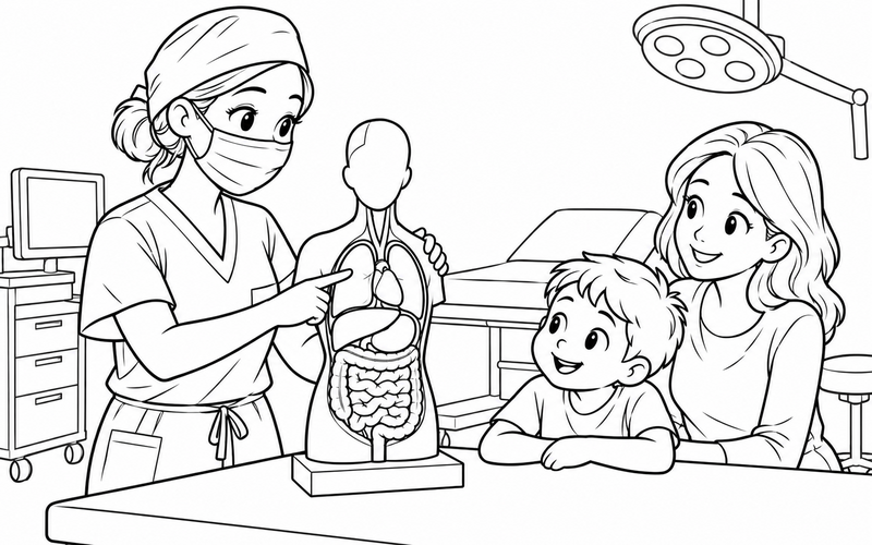 Tranh tô màu bác sĩ phẫu thuật giới thiệu mô hình cơ thể – hình 27