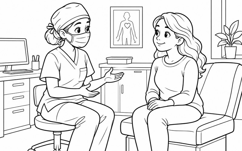 Tranh tô màu bác sĩ phẫu thuật trò chuyện trước phẫu thuật – hình 30