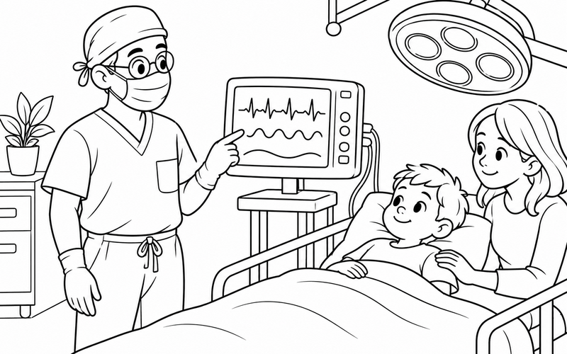 Tranh tô màu bác sĩ phẫu thuật quan sát màn hình theo dõi – hình 36