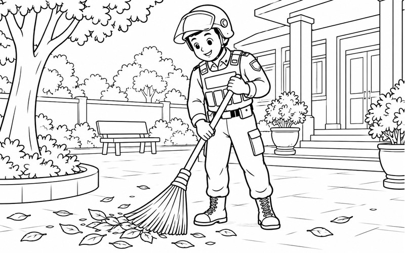 Tranh tô màu cảnh sát cơ động quét sân