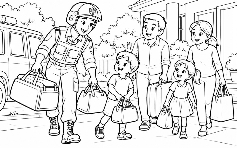 Tranh tô màu cảnh sát cơ động giúp gia đình mang túi