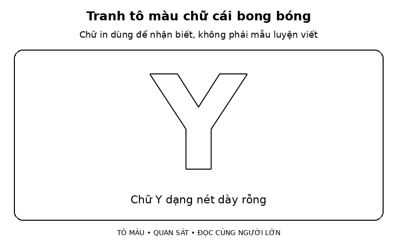 Tranh tô màu chữ cái bong bóng: chữ Y dạng nét dày rỗng