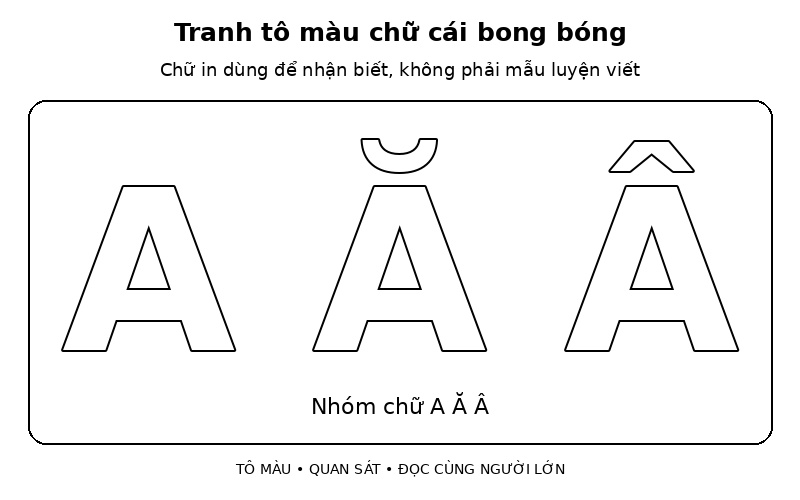 Tranh tô màu chữ cái bong bóng: nhóm chữ A Ă Â