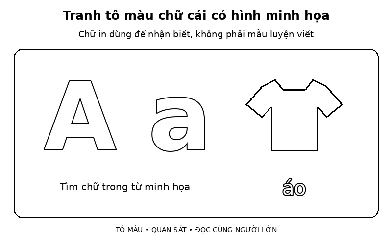 Tranh tô màu chữ cái có hình minh họa: a – áo
