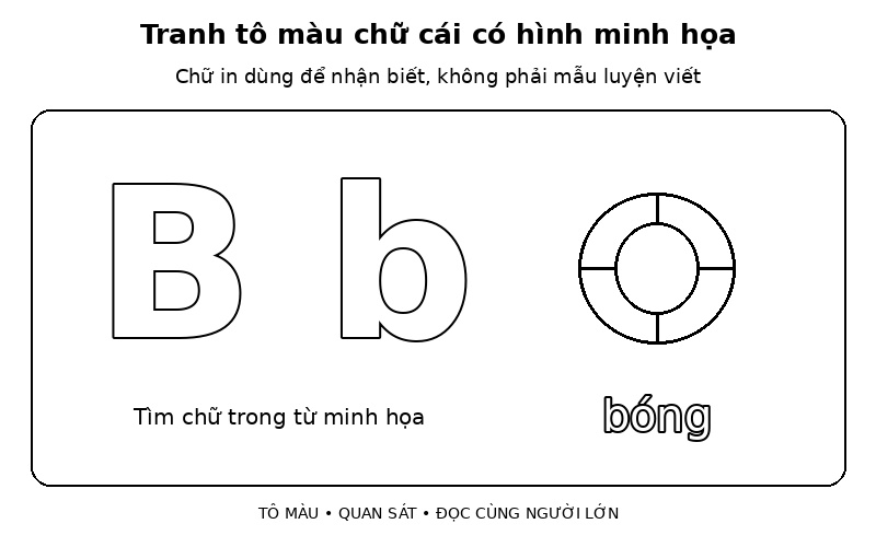 Tranh tô màu chữ cái có hình minh họa: b – bóng