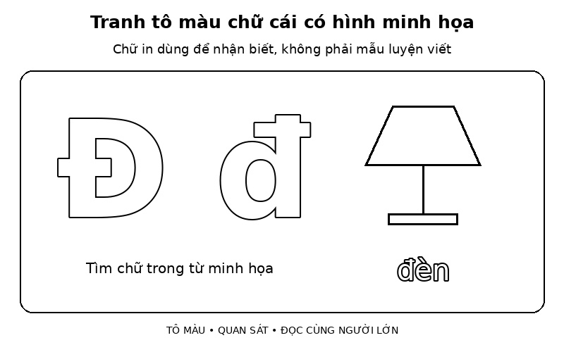 Tranh tô màu chữ cái có hình minh họa: đ – đèn