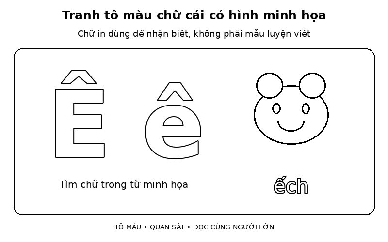 Tranh tô màu chữ cái có hình minh họa: ê – ếch