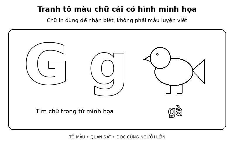 Tranh tô màu chữ cái có hình minh họa: g – gà
