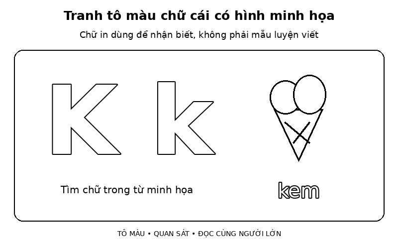 Tranh tô màu chữ cái có hình minh họa: k – kem
