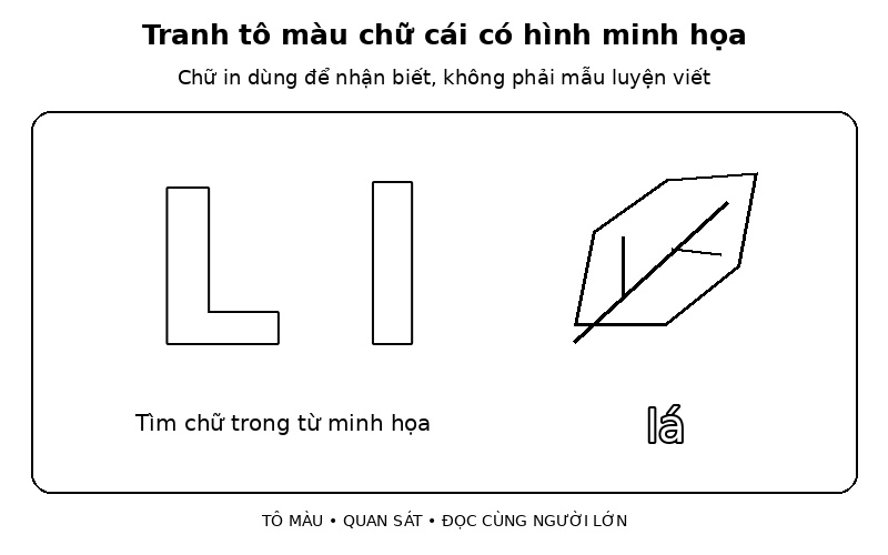 Tranh tô màu chữ cái có hình minh họa: l – lá