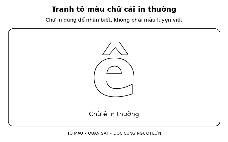 Tranh tô màu chữ cái in thường: chữ ê in thường