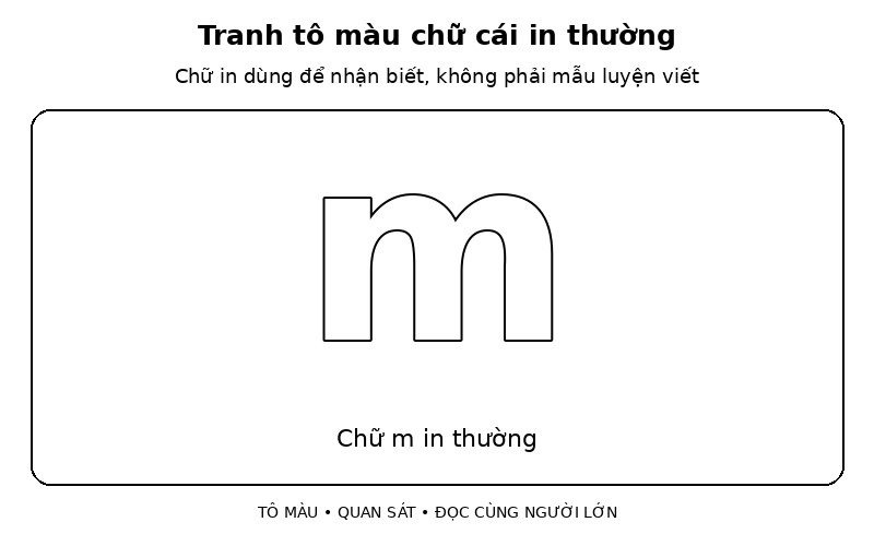 Tranh tô màu chữ cái in thường: chữ m in thường