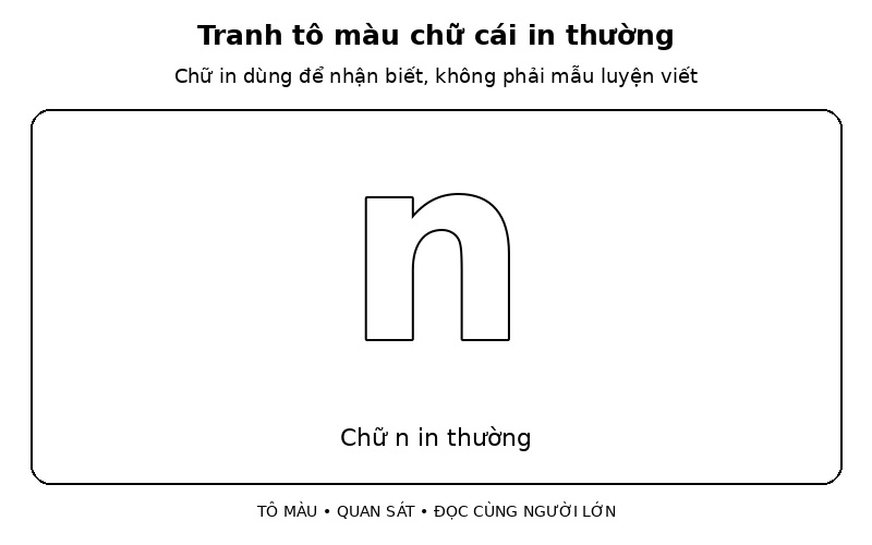 Tranh tô màu chữ cái in thường: chữ n in thường
