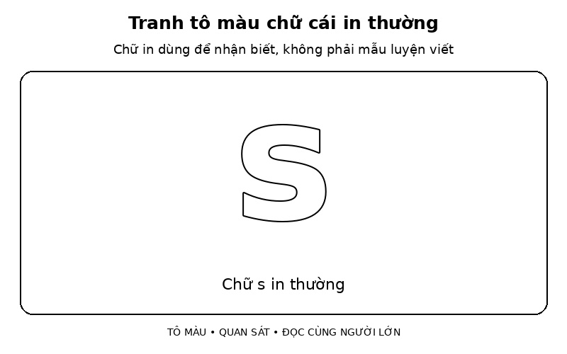 Tranh tô màu chữ cái in thường: chữ s in thường
