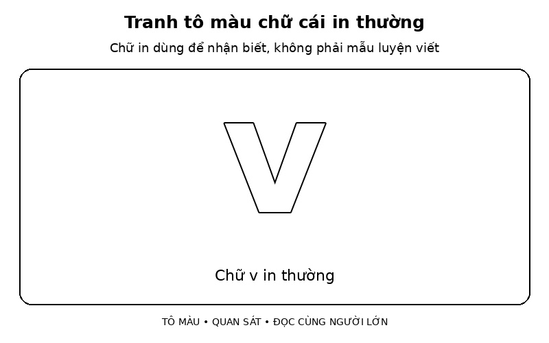 Tranh tô màu chữ cái in thường: chữ v in thường