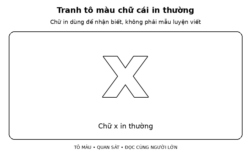 Tranh tô màu chữ cái in thường: chữ x in thường