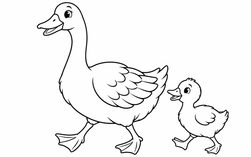 Tranh tô màu con ngỗng – ngỗng mẹ đi cùng ngỗng con
