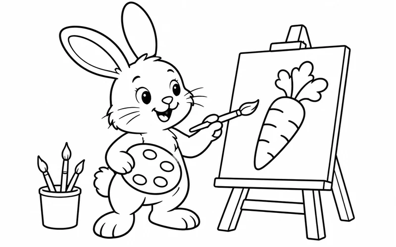 Tranh tô màu thỏ họa sĩ vẽ củ cà rốt