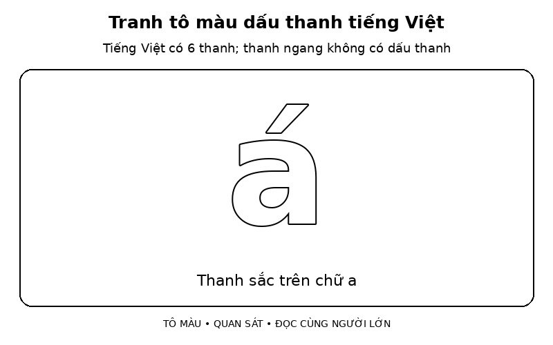 Tranh tô màu dấu thanh tiếng Việt: thanh sắc trên chữ a
