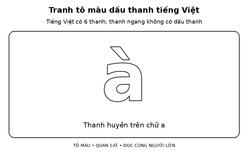 Tranh tô màu dấu thanh tiếng Việt: thanh huyền trên chữ a