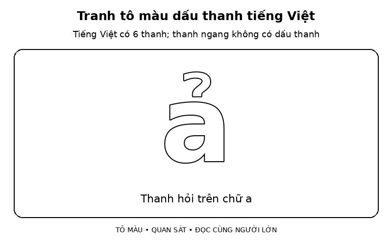 Tranh tô màu dấu thanh tiếng Việt: thanh hỏi trên chữ a