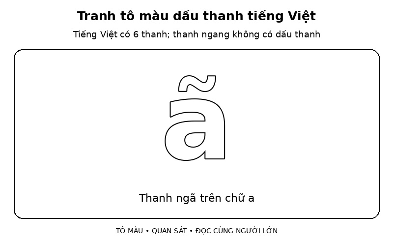 Tranh tô màu dấu thanh tiếng Việt: thanh ngã trên chữ a