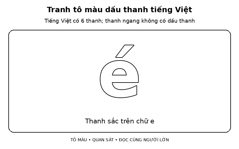 Tranh tô màu dấu thanh tiếng Việt: thanh sắc trên chữ e