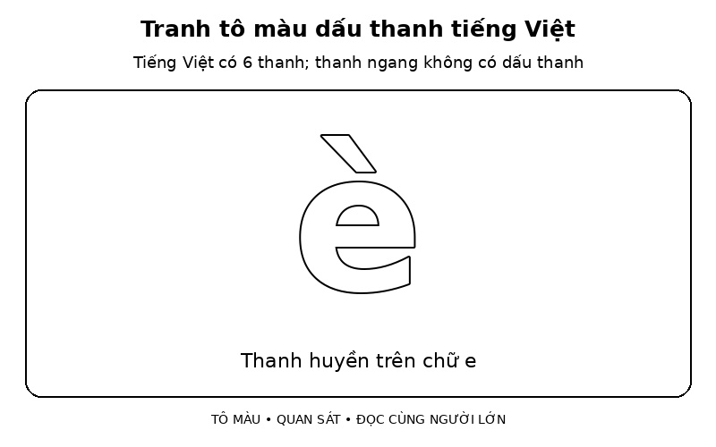 Tranh tô màu dấu thanh tiếng Việt: thanh huyền trên chữ e
