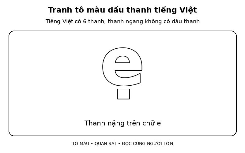 Tranh tô màu dấu thanh tiếng Việt: thanh nặng trên chữ e